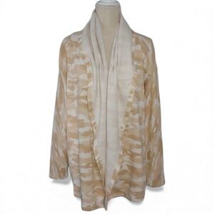 Lucky Brand Chic tan camouflage soft fleece open front cozy jacket cardigan NWT